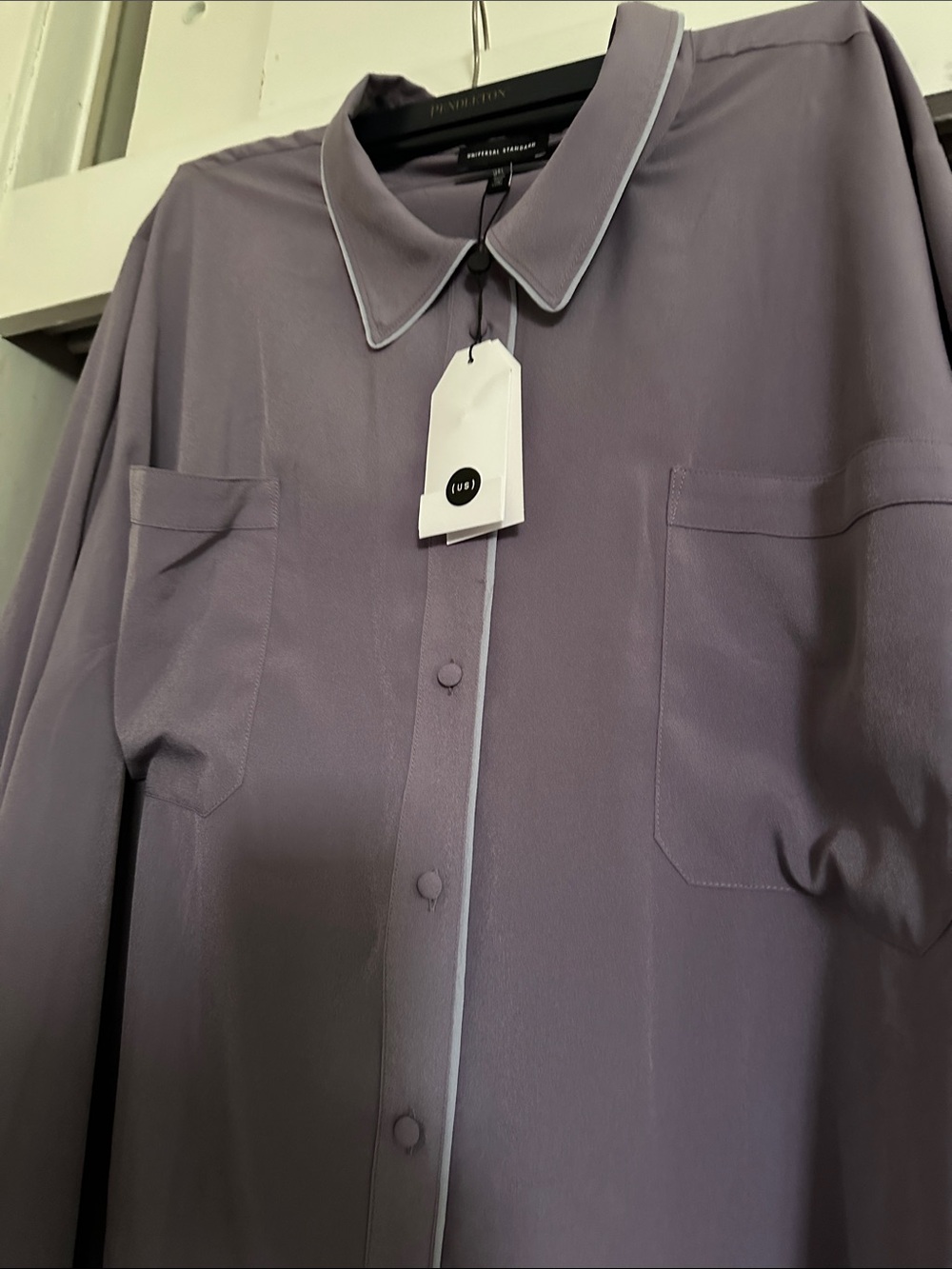 Universal Standard Lavender Button-Down Shirt with Light Trim